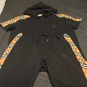 Hoodie and Jogger shorts Set with Classic Nova Check Trim